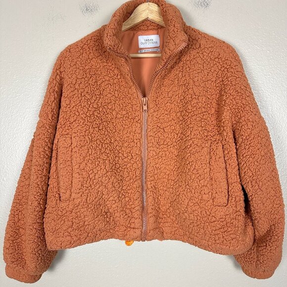 Urban Outfitters Sherpa Jacket Full Zip Cropped Orange Women's Size XS - Picture 3 of 4